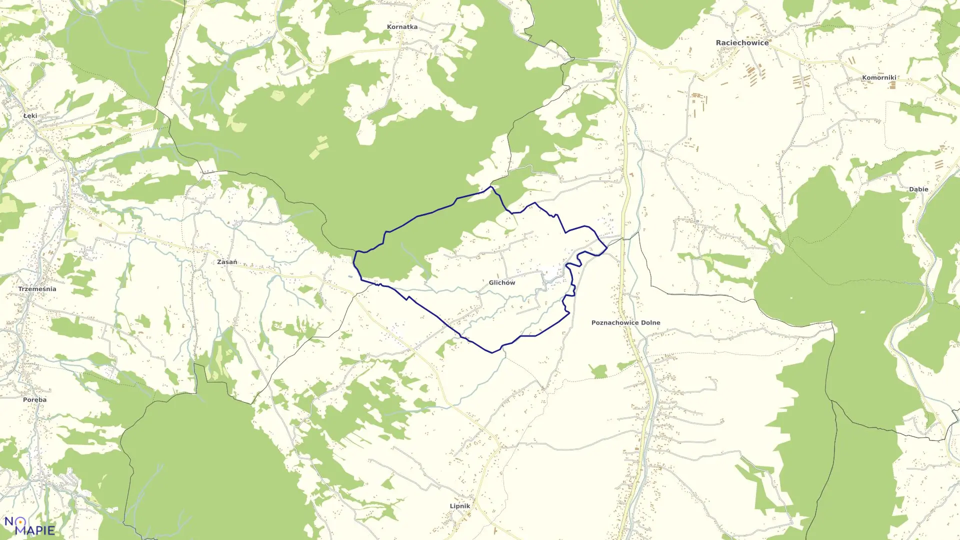 Mapa obrębu Glichów w gminie Wiśniowa