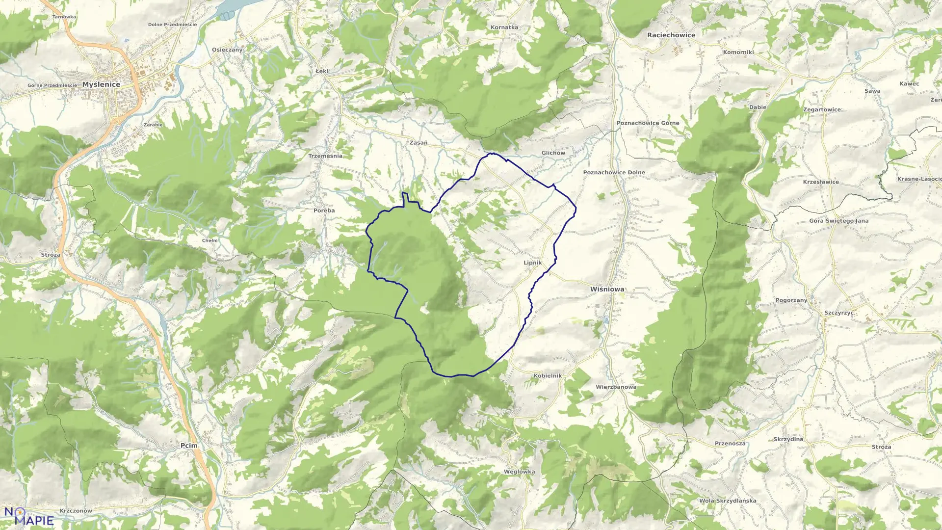 Mapa obrębu Lipnik w gminie Wiśniowa