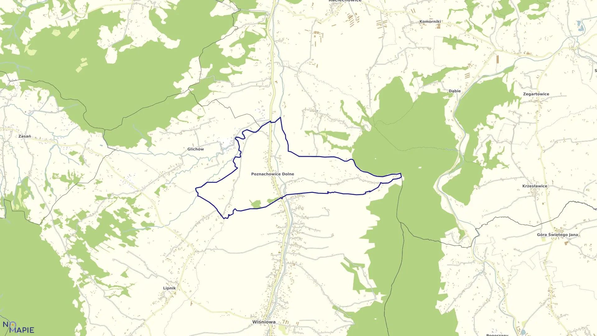 Mapa obrębu Poznachowice Dolne w gminie Wiśniowa